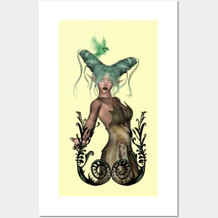 Wonderful fairy with fantasy bird Posters and Art